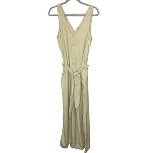 Women's Large Old Navy Beige Button Front Sleeveless Jumpsuit Tencel